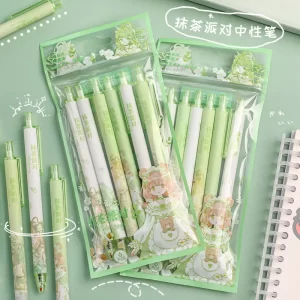 6 Pack Matcha Girl Green Ink Gel Pens 0.5mm