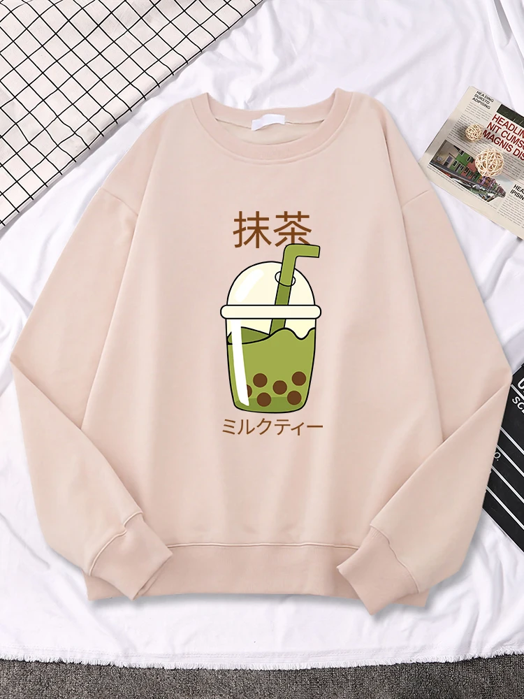 Casual Sweatshirt Matcha Tea Flavored Pearl Drink Design