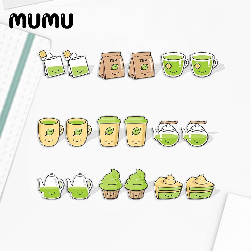Matcha Tea Acrylic Stud Earring Cute Drink Handmade Earrings Resin Epoxy Jewelry Gifts